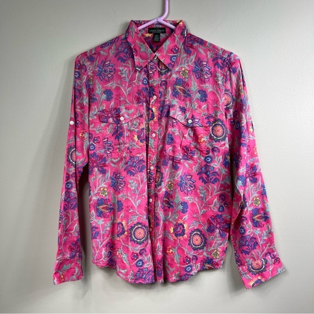 Lauren Jeans Co. Ralph Laren pink floral long sleeve button down shirt